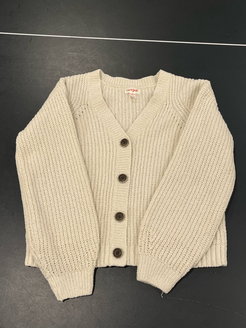 Cat & Jack Cream Ribbed Button-Front Cardigan - Picture 2 of 3
